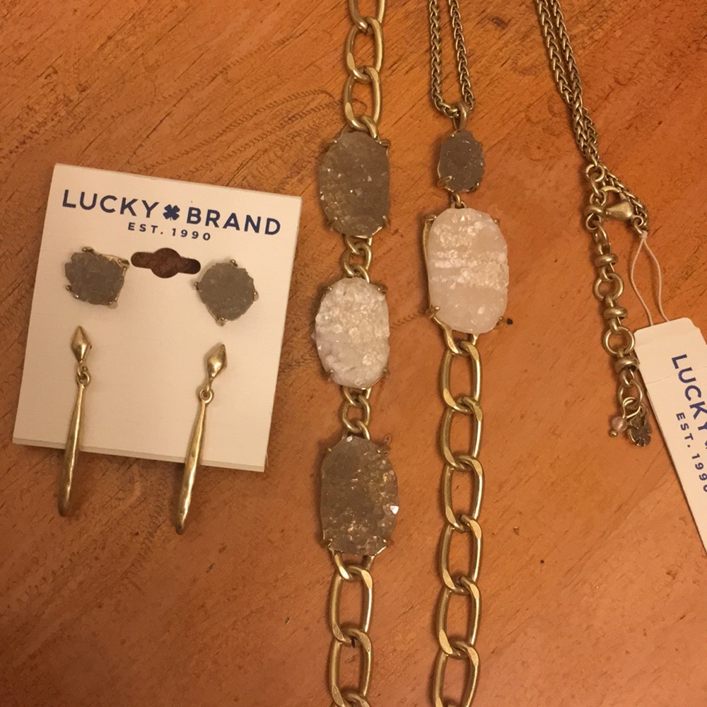 Lucky ☘️Druzy Bundle Necklace Bracelet 2 Earrings - Picture 3 of 7